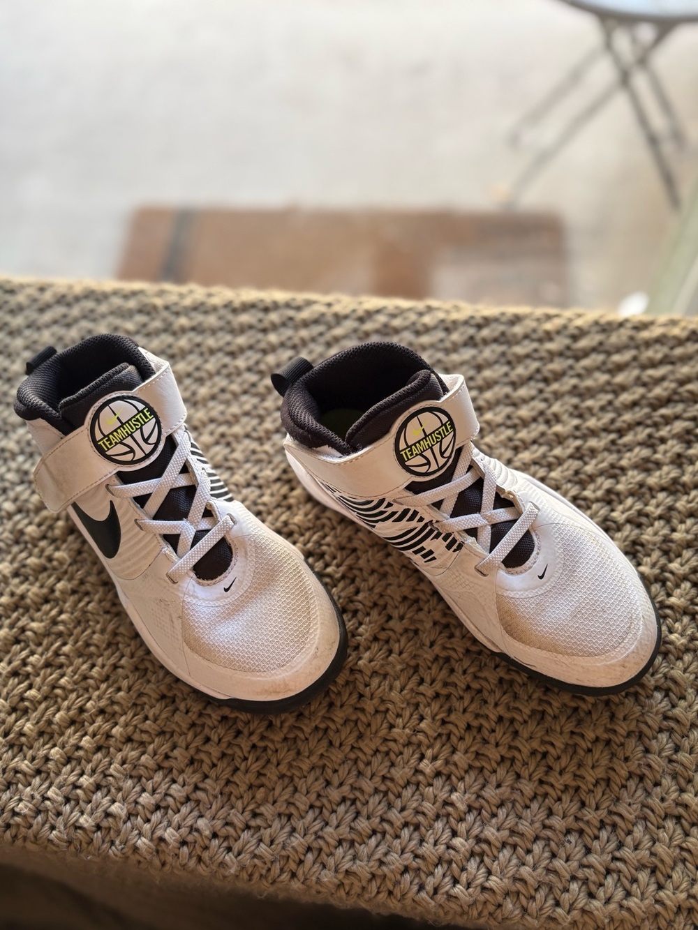Nike White and Black Kids Basketball Sneakers with Strap